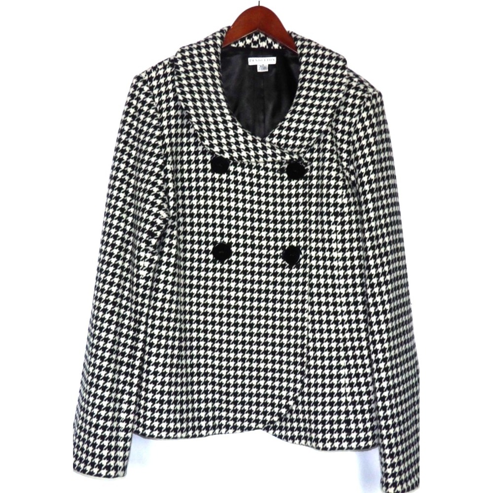 PENDLETON 100% Wool Houndstooth Check Button Shawl‎ Pea Coat Women's 16 Tall